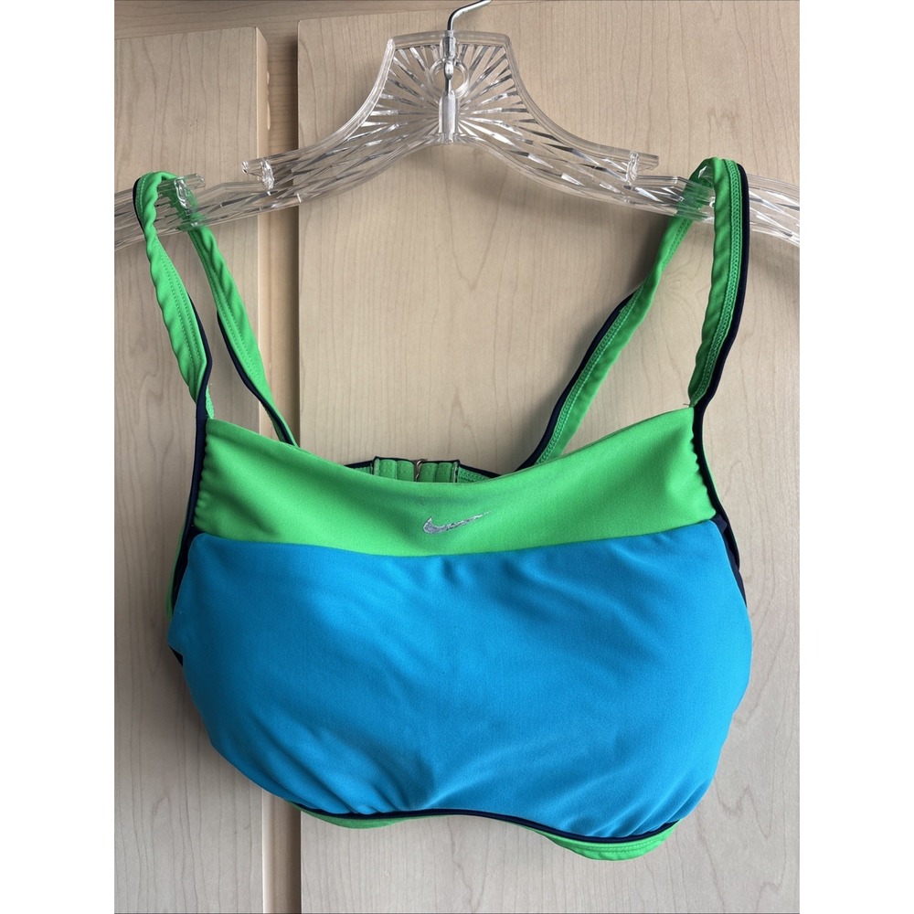 Nike Bikini Padded Swim Top Green Blue Womens Medium M - Gray Tag VTG